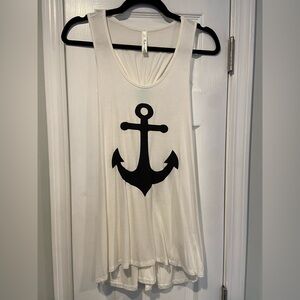 Rachel Kate Size L Cream Aqua Blue Racerback Flowy A Line Tank Top Anchor Print